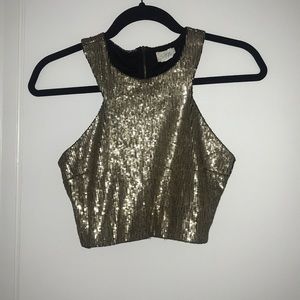 Bronze/gold sequins stretch crop top